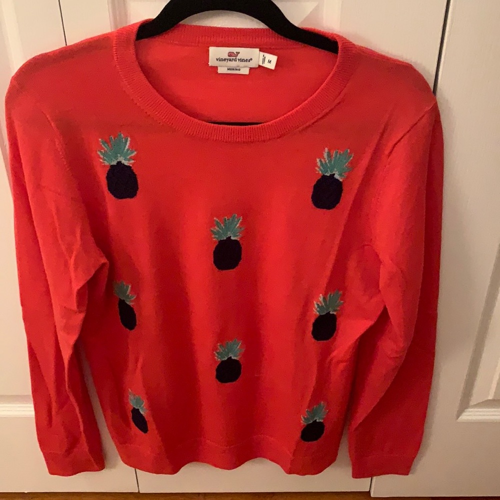 Vineyard Vines Red Pineapple Embroidered Sweater